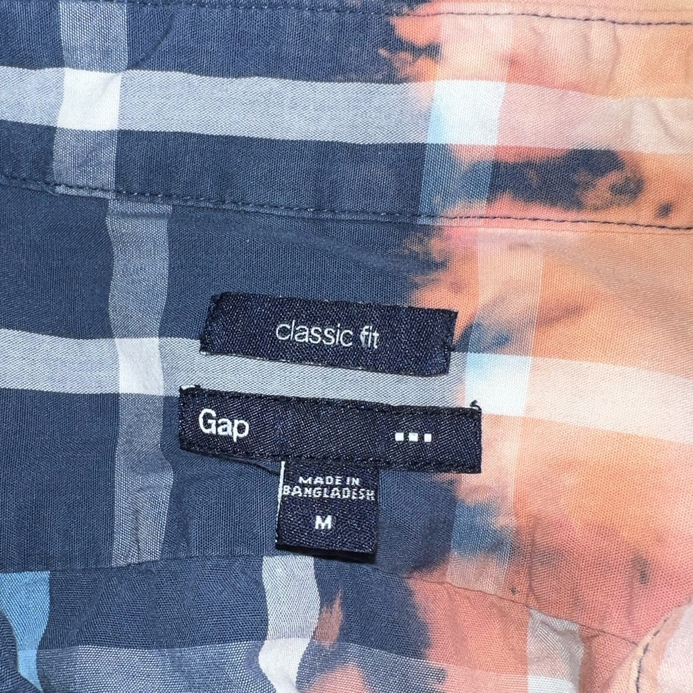 GAP Blue & White Plaid Upcycled Button Down Short Sleeve Shirt Size M - Picture 8 of 8